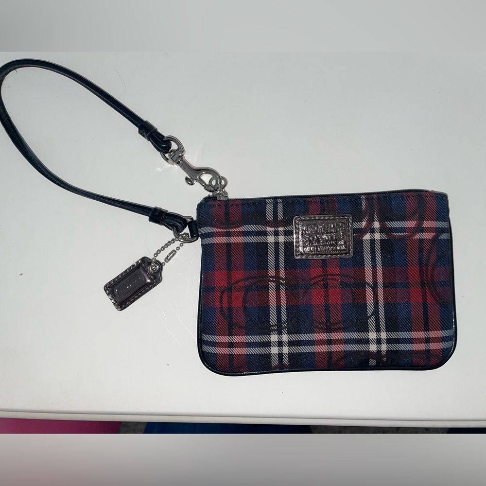 Coach Poppy Plaid Wristlet